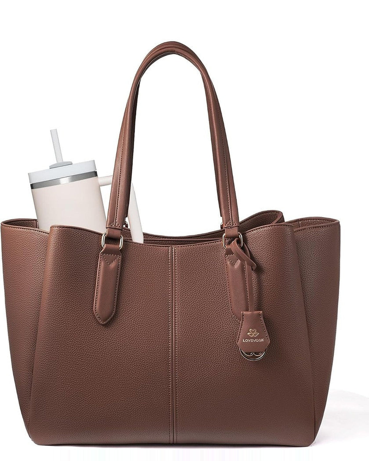 Deep Brown Work Tote in a darker chocolate finish, front view